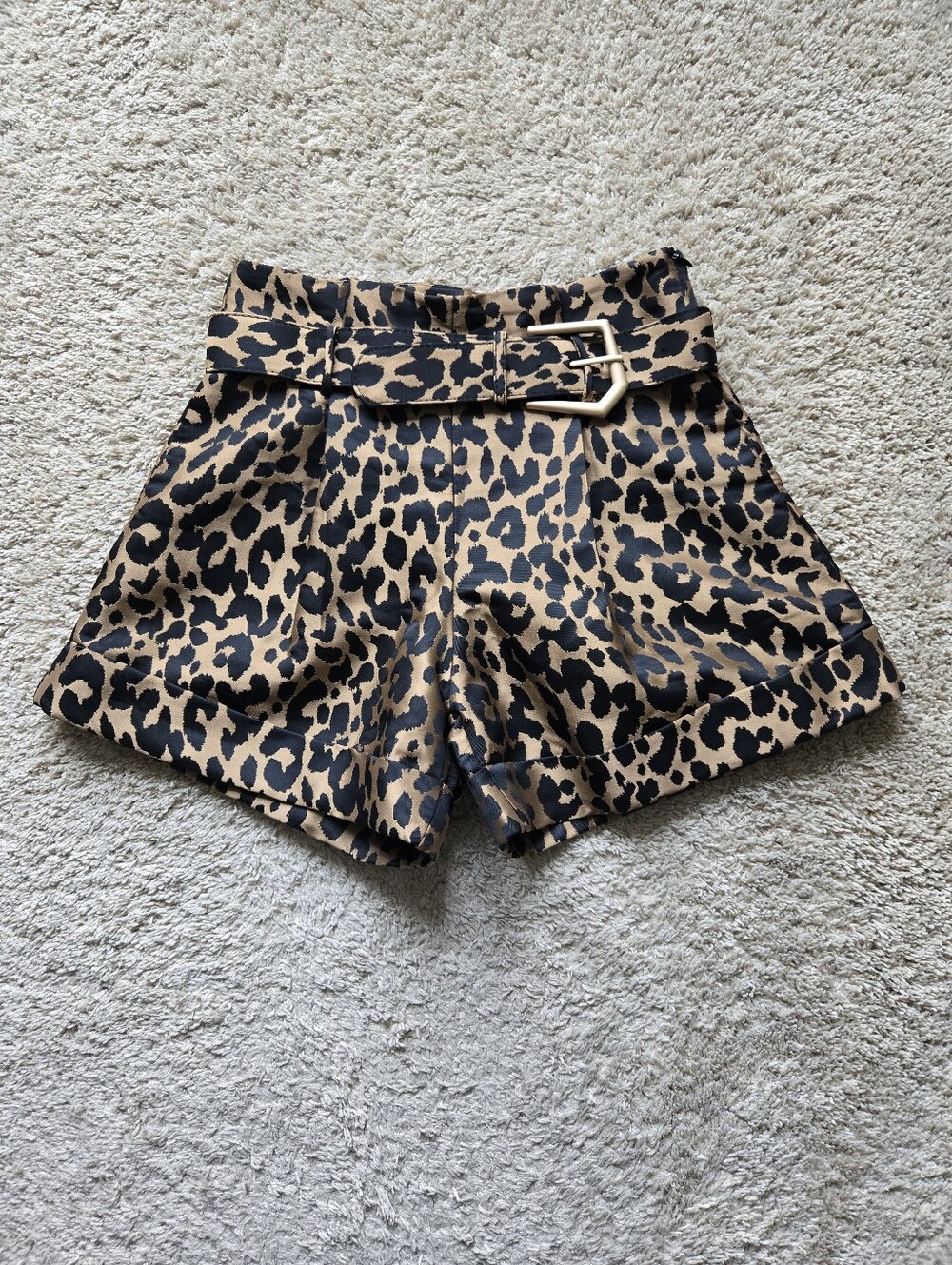 Kate Hewko Leopard Buckle Shorts Womens L High Rise